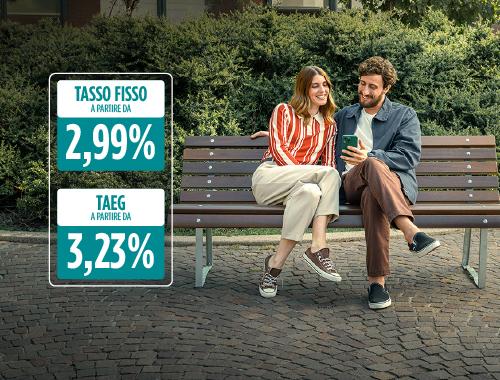 sfondo azzurro con elementi grafici foglie case e cubi: tasso fisso mutuo 3,09% e TAEG 3,34% | Crédit Agricole sfondo azzurro con elementi grafici foglie case e cubi: tasso fisso mutuo 3,09% e TAEG 3,34% | Crédit Agricole