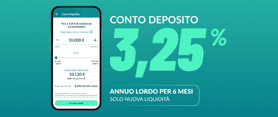 sfondo verde con scritta "conto deposito 3,75% annuo lordo per 6 mesi solo per nuova liquidità" | Crédit Agricole sfondo verde con scritta "conto deposito 3,75% annuo lordo per 6 mesi solo per nuova liquidità" | Crédit Agricole