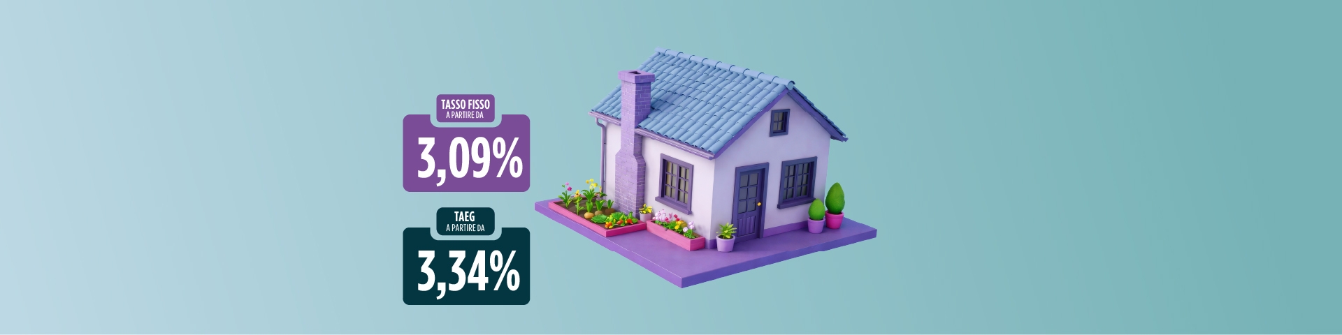 sfondo azzurro con elementi grafici foglie case e cubi: tasso fisso mutuo 3,09% e TAEG 3,34% | Crédit Agricole sfondo azzurro con elementi grafici foglie case e cubi: tasso fisso mutuo 3,09% e TAEG 3,34% | Crédit Agricole