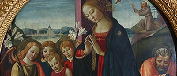 Adorazione del Bambino con la Vergine, Angeli, San Giovannino, San Giuseppe e le stimmate di San Francesco | Crédit Agricole Adorazione del Bambino con la Vergine, Angeli, San Giovannino, San Giuseppe e le stimmate di San Francesco | Crédit Agricole