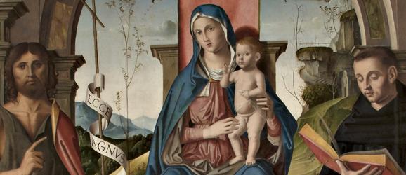 Madonna con Bambino benedicente in trono tra i Santi Giovanni Battista e Nicola da Tolentino | Crédit Agricole Madonna con Bambino benedicente in trono tra i Santi Giovanni Battista e Nicola da Tolentino | Crédit Agricole