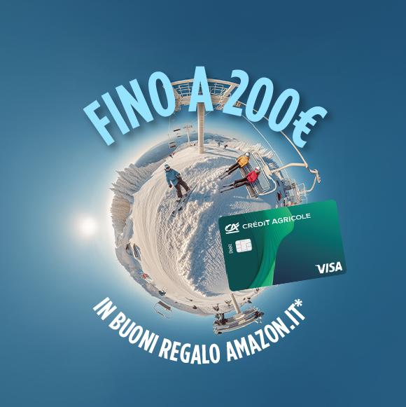 persone che sciano e la carta di debito VISA in primo piano | Crédit Agricole