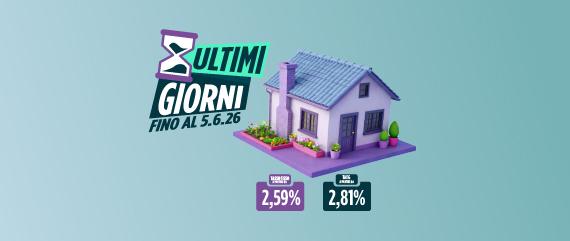sfondo azzurro con elementi grafici foglie case e cubi: tasso fisso mutuo 2,59% e TAEG 2,81% | Crédit Agricole sfondo azzurro con elementi grafici foglie case e cubi: tasso fisso mutuo 2,59% e TAEG 2,81% | Crédit Agricole