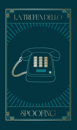 Illustrazione in stile carta dai toni ottanio raffigurante un telefono, utilizzata per rappresentare una frode in cui il truffatore falsifica il numero del chiamante per simulare una comunicazione affidabile.